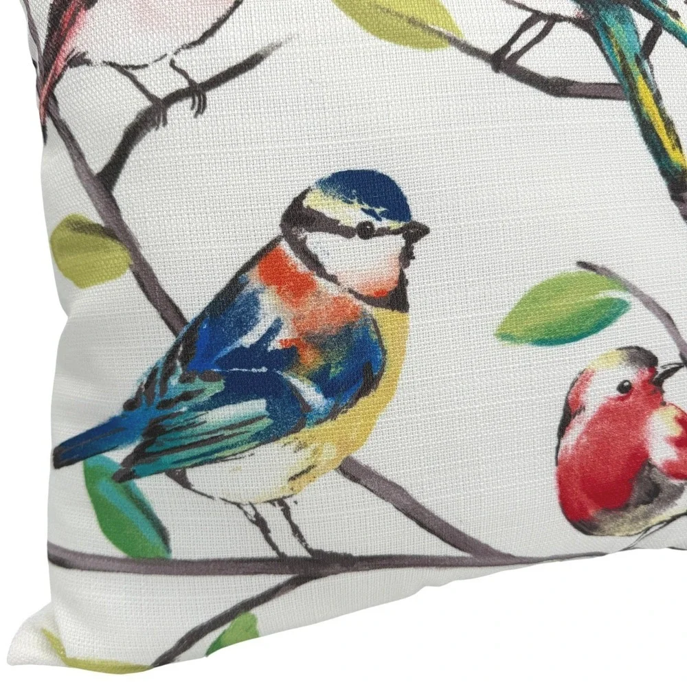 Bird Print Square Decorative Throw Pillow 16x16 Multicolor Watercolor Nature
